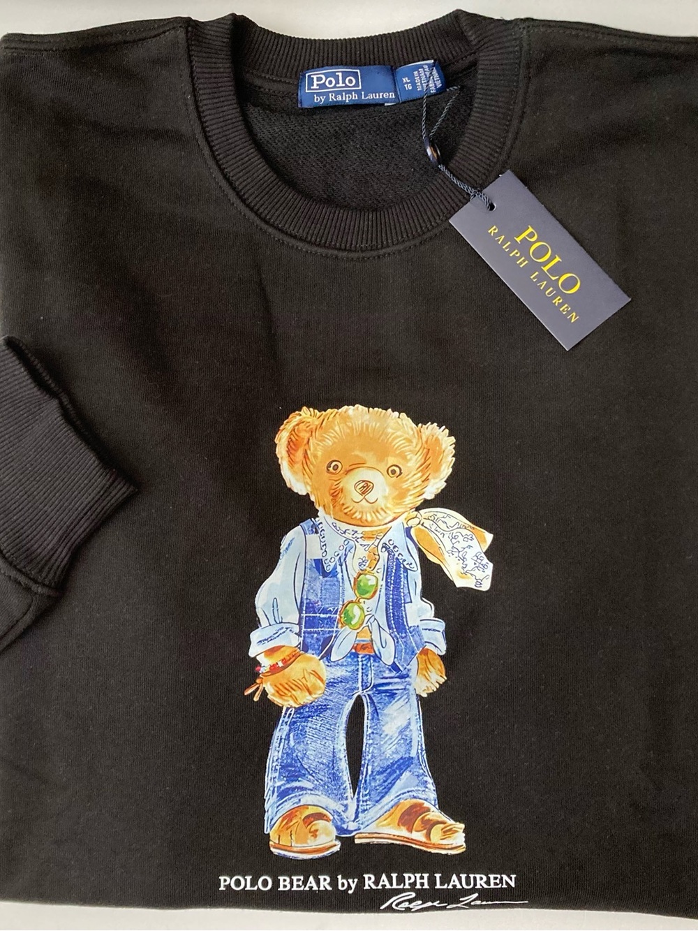 Polo Ralph Lauren Bear Sweatshirt XL Slim Fit Women’s Cotton Black Crew Neck